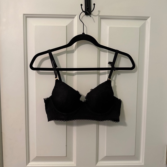 American Eagle Aerie Real Power Plunge Push Up Sunflower Lace Bra Black size 34B - Picture 2 of 5